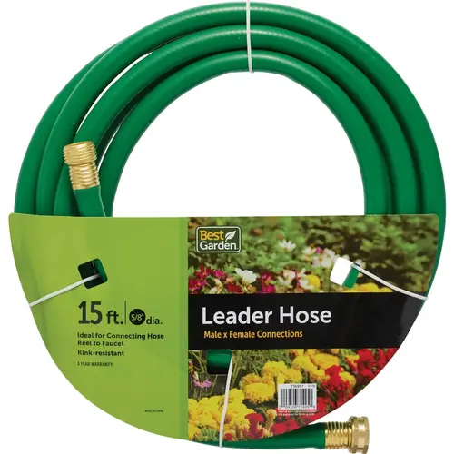 5/8 In. Dia. x 15 Ft. L. Leader Hose with Male & Female Couplings Green 5/8 In. Dia. x 15 Ft. L. Leader Hose with Male & Female Couplings Green