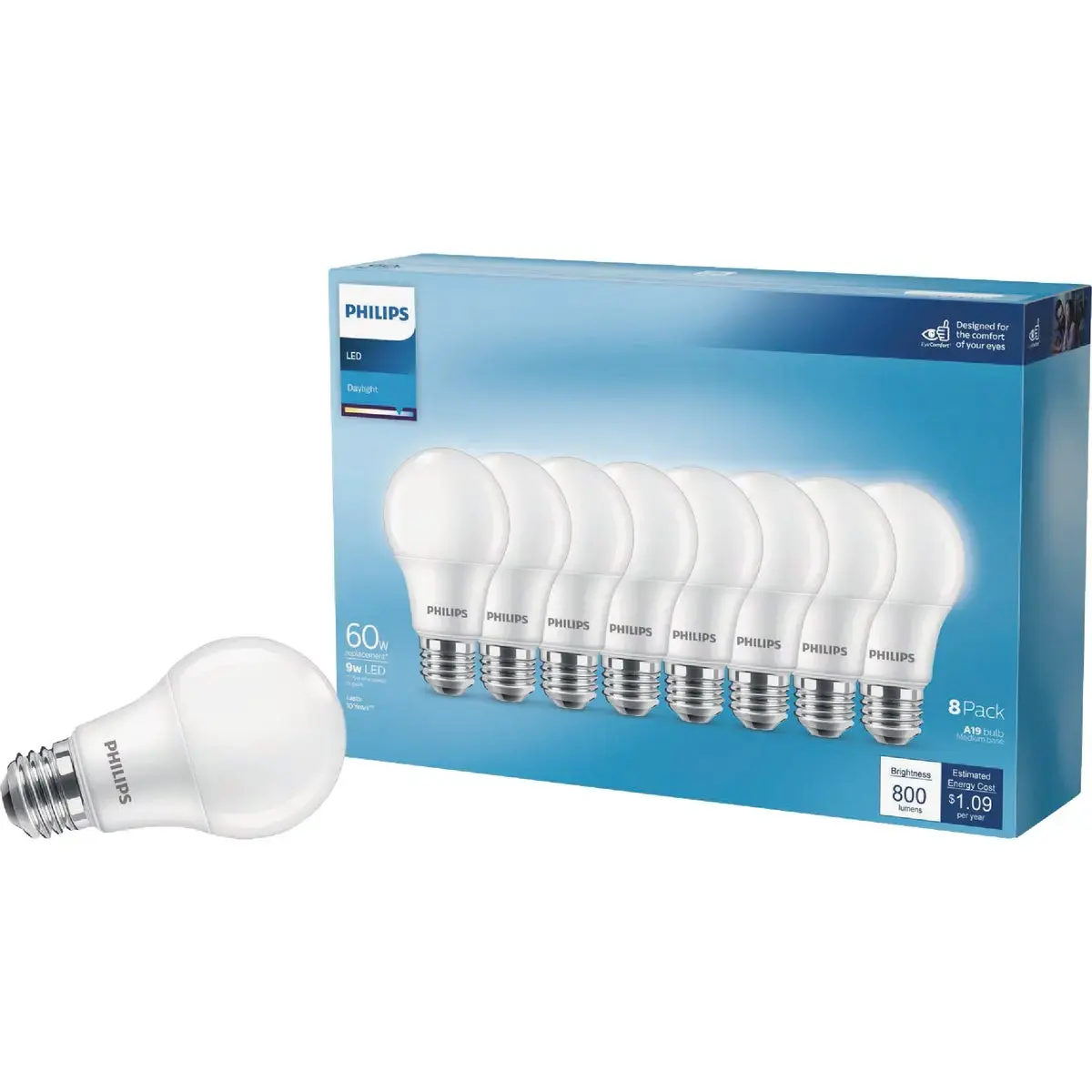 Philips 60W Equivalent Daylight A19 Medium LED Light Bulb - pack of 8 589226