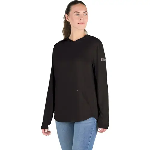 Women's Medium Black Long Sleeve Hooded UPF Sun Shirt Women's Medium Black Long Sleeve Hooded UPF Sun Shirt