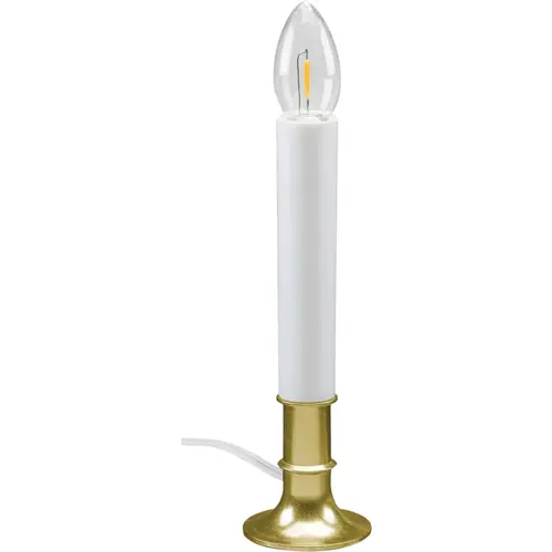 Xodus 8 In. H. x 1.75 In. D. Brass Finish Base Plug In Candle with 6 Hour Repeating Timer and Replaceable LED C7 Bulb Xodus 8 In. H. x 1.75 In. D. Brass Finish Base Plug In Candle with 6 Hour Repeating Timer and Replaceable LED C7 Bulb