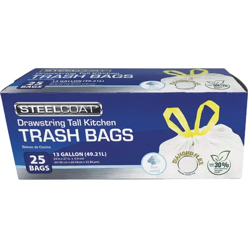 Diamond Flex 13 Gal. Fresh Linen Tall Kitchen White Drawstring Trash Bag (25-Count) Diamond Flex 13 Gal. Fresh Linen Tall Kitchen White Drawstring Trash Bag (25-Count)