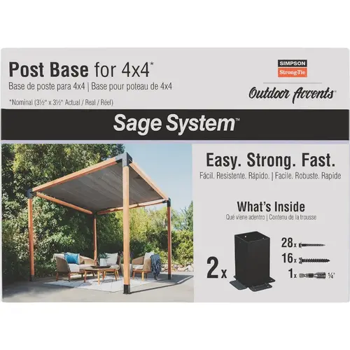 Outdoor Accents Sage System Black Powder-Coated Post Base for 4x4 with Screws (2-Pack) Outdoor Accents Sage System Black Powder-Coated Post Base for 4x4 with Screws (2-Pack)