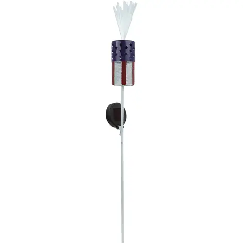 33 In. H. Patriotic Metal Flag Firecracker Stake w/ LED Light 33 In. H. Patriotic Metal Flag Firecracker Stake w/ LED Light