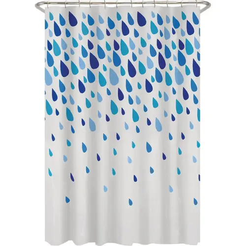 70 In. x 72 In. Rain Drops Blue Waterproof PEVA Shower Curtain 70 In. x 72 In. Rain Drops Blue Waterproof PEVA Shower Curtain