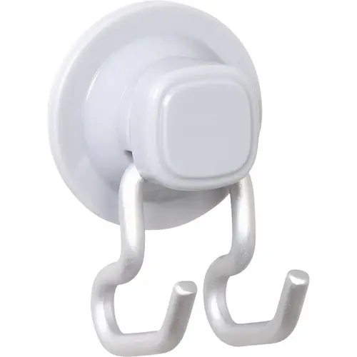 Rustproof Satin Chrome Power Grip Pro Adhesive/Suction Shower Storage Hook Matte Silver Rustproof Satin Chrome Power Grip Pro Adhesive/Suction Shower Storage Hook Matte Silver