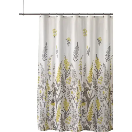 70 In. x 72 In. Eva Flowers Yellow Decorative Fabric Shower Curtain 70 In. x 72 In. Eva Flowers Yellow Decorative Fabric Shower Curtain