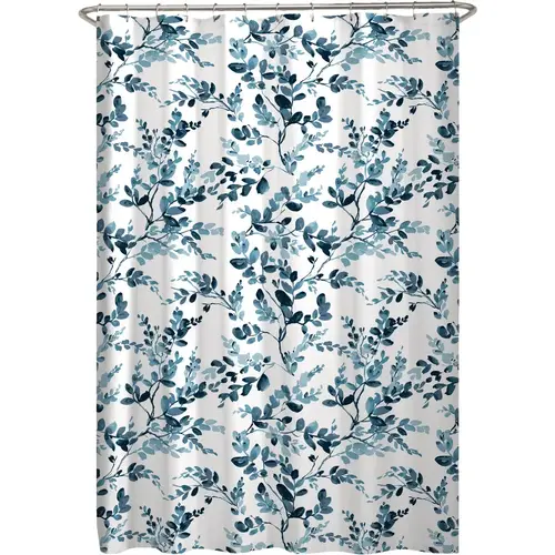70 In. x 72 In. Watercolor Botanical Blue Decorative Fabric Shower Curtain 70 In. x 72 In. Watercolor Botanical Blue Decorative Fabric Shower Curtain
