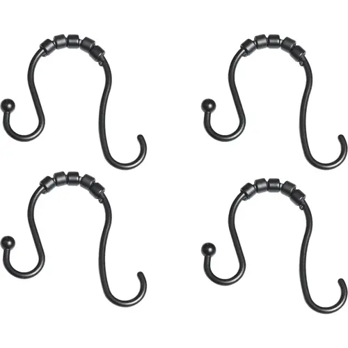 Rustproof Matte Black Double Roller Shower Curtain Hooks (12-Count) Rustproof Matte Black Double Roller Shower Curtain Hooks (12-Count)