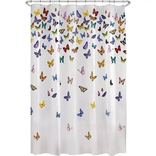 70 In. x 72 In. Flutterby Multi-Color Waterproof PEVA Shower Curtain 70 In. x 72 In. Flutterby Multi-Color Waterproof PEVA Shower Curtain