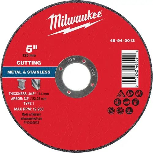 Type 1 5 In. x .045 In. x 7/8 In. Metal Cut-Off Wheel Type 1 5 In. x .045 In. x 7/8 In. Metal Cut-Off Wheel