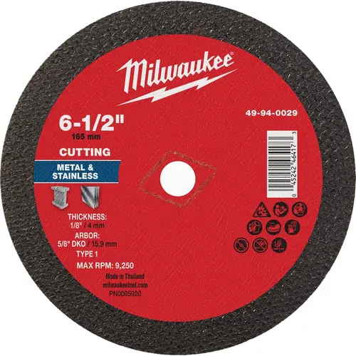 Type 1 6-1/2 In. x 1/8 In. x 5/8 In. DKO Metal Cut-Off Wheel Type 1 6-1/2 In. x 1/8 In. x 5/8 In. DKO Metal Cut-Off Wheel