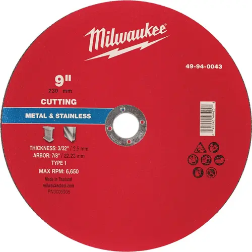 Type 1 9 In. x 3/32 In. x 7/8 In. Metal Cut-Off Wheel Type 1 9 In. x 3/32 In. x 7/8 In. Metal Cut-Off Wheel