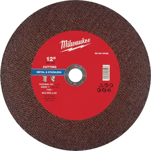 Type 1 12 In. x 7/64 In. x 1 In. Metal Cut-Off Wheel Type 1 12 In. x 7/64 In. x 1 In. Metal Cut-Off Wheel