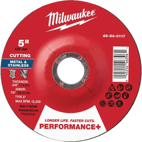 Type 27 5 In. x .045 In. x 7/8 In. Performance-Plus Metal Cut-Off Wheel Type 27 5 In. x .045 In. x 7/8 In. Performance-Plus Metal Cut-Off Wheel