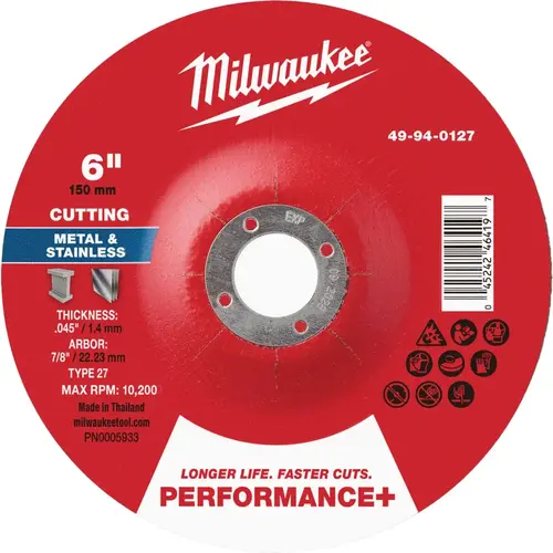 Type 27 6 In. x .045 In. x 7/8 In. Performance-Plus Metal Cut-Off Wheel Type 27 6 In. x .045 In. x 7/8 In. Performance-Plus Metal Cut-Off Wheel