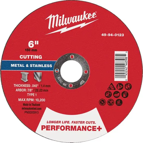 Type 1 6 In. x .045 In. x 7/8 In. Performance-Plus Metal Cut-Off Wheel Type 1 6 In. x .045 In. x 7/8 In. Performance-Plus Metal Cut-Off Wheel