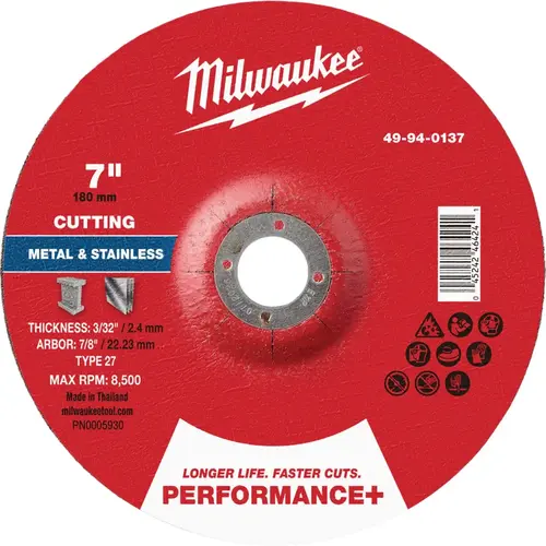 Type 27 7 In. x 3/32 In. x 7/8 In. Performance-Plus Metal Cut-Off Wheel Type 27 7 In. x 3/32 In. x 7/8 In. Performance-Plus Metal Cut-Off Wheel