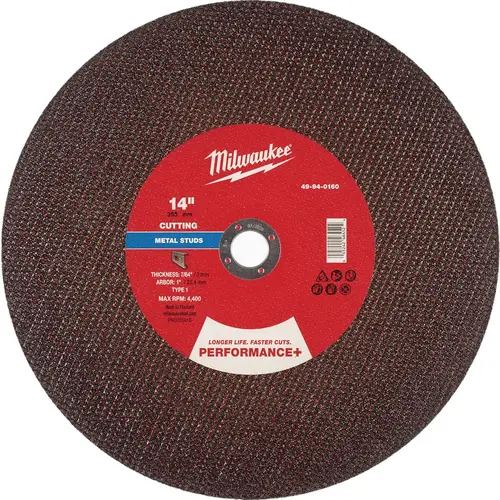 Type 1 14 In. x 7/64 In. x 1 In. Performance-Plus Metal Cut-Off Wheel Stud Cutter Type 1 14 In. x 7/64 In. x 1 In. Performance-Plus Metal Cut-Off Wheel Stud Cutter