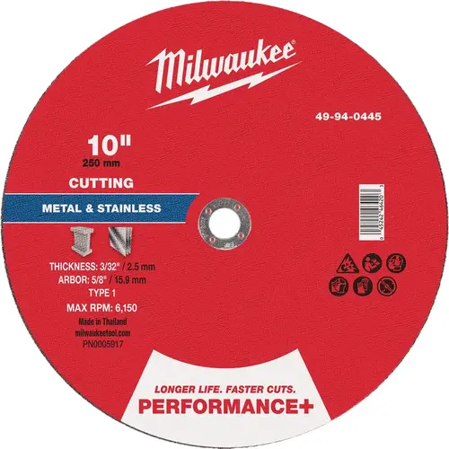 Type 1 10 In. x 3/32 In. x 5/8 In. Performance-Plus Metal Cut-Off Wheel Type 1 10 In. x 3/32 In. x 5/8 In. Performance-Plus Metal Cut-Off Wheel