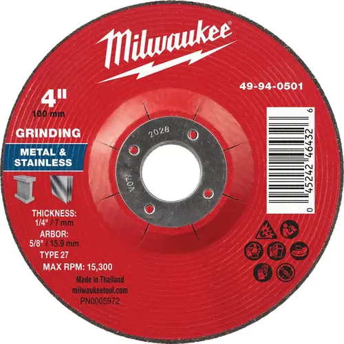 Type 27 4 In. x 1/4 In. x 5/8 In. Metal Grinding Cut-Off Wheel Type 27 4 In. x 1/4 In. x 5/8 In. Metal Grinding Cut-Off Wheel