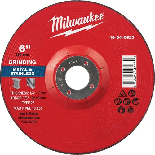 Type 27 6 In. x 1/4 In. x 7/8 In. Metal Grinding Cut-Off Wheel Type 27 6 In. x 1/4 In. x 7/8 In. Metal Grinding Cut-Off Wheel