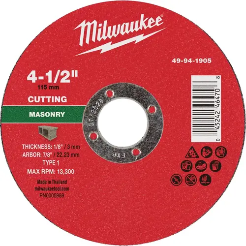 Type 1 4-1/2 In. x 1/8 In. x 7/8 In. Masonry Cut-Off Wheel Type 1 4-1/2 In. x 1/8 In. x 7/8 In. Masonry Cut-Off Wheel