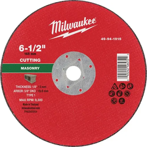 Type 1 6-1/2 In. x 1/8 In. x 5/8 In. DKO Masonry Cut-Off Wheel Type 1 6-1/2 In. x 1/8 In. x 5/8 In. DKO Masonry Cut-Off Wheel