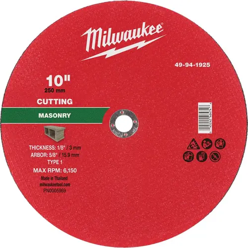 Type 1 10 In. x 1/8 In. x 5/8 In. Masonry Cut-Off Wheel Type 1 10 In. x 1/8 In. x 5/8 In. Masonry Cut-Off Wheel