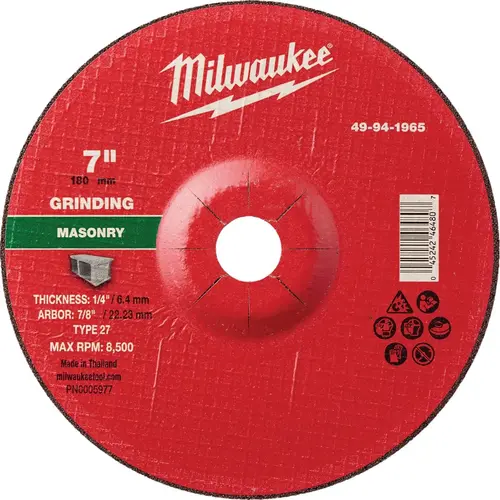 Type 27 7 In. x 1/4 In. x 7/8 In. Masonry Grinding Wheel Type 27 7 In. x 1/4 In. x 7/8 In. Masonry Grinding Wheel