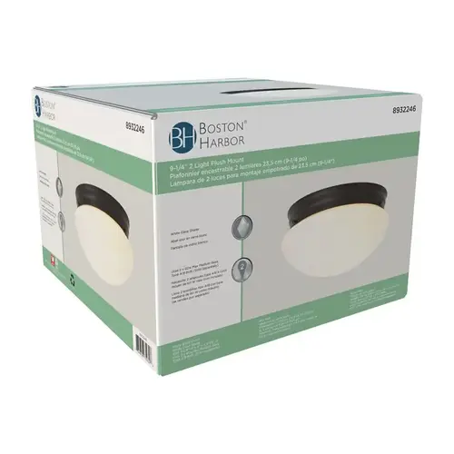 Flush Mount Ceiling Light, 2-Light, 9.25" Diameter, Bronze Finish Flush Mount Ceiling Light, 2-Light, 9.25" Diameter, Bronze Finish