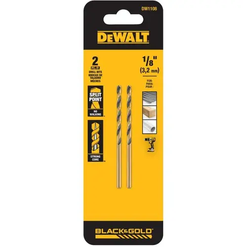 Jobber Drill Bit, 1/8 in Dia, 2-3/4 in OAL, Spiral Flute, 1-Flute, 1/8 in Dia Shank, Cylinder Shank Black Oxide Jobber Drill Bit, 1/8 in Dia, 2-3/4 in OAL, Spiral Flute, 1-Flute, 1/8 in Dia Shank, Cylinder Shank Black Oxide