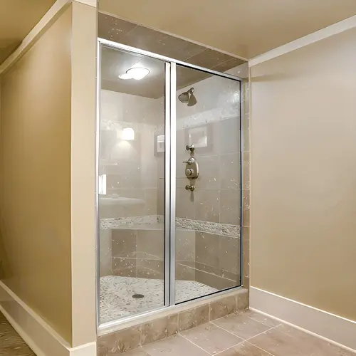 Brite Anodized Semi-Frameless KD Hinge Door Kit with 48" Side-Lite for 1/4" Glass Brite Anodized Semi-Frameless KD Hinge Door Kit with 48" Side-Lite for 1/4" Glass
