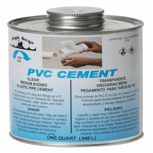 PVC CEMENT CLEAR MEDIUM BODIED QUART 32OZ PVC CEMENT CLEAR MEDIUM BODIED QUART 32OZ