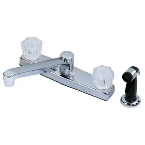 Kitchen Faucet, 8" Center Distance, 2 Acrylic Handles, Chrome, with Spray Kitchen Faucet, 8" Center Distance, 2 Acrylic Handles, Chrome, with Spray
