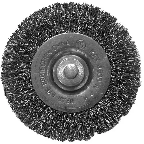 Crimped Wire Wheel Brush, Coarse Carbon Steel, 3-inch, 1/4-inch Hex Shank Crimped Wire Wheel Brush, Coarse Carbon Steel, 3-inch, 1/4-inch Hex Shank
