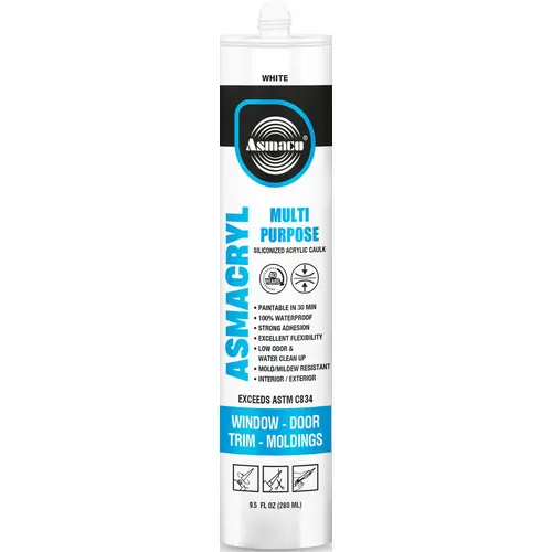 ASMACRYL Siliconized Acrylic Caulk, 9.5 fl oz, White ASMACRYL Siliconized Acrylic Caulk, 9.5 fl oz, White
