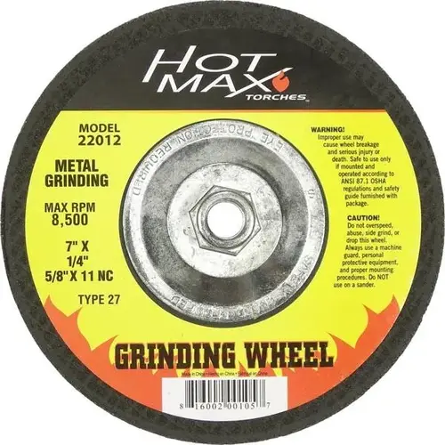 GRINDING WHEEL TYPE-27 1/4 X 5/8 X 7 IN GRINDING WHEEL TYPE-27 1/4 X 5/8 X 7 IN