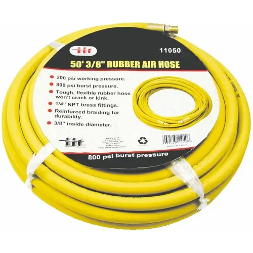Rubber Air Hose, 3/8" ID x 50 ft, 200 PSI Working Pressure Rubber Air Hose, 3/8" ID x 50 ft, 200 PSI Working Pressure