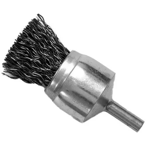 Crimped Carbon Steel End Wire Brush, 3/4" Diameter, 1/4" Round Shank Crimped Carbon Steel End Wire Brush, 3/4" Diameter, 1/4" Round Shank