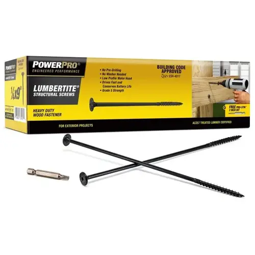 Power Pro LumberTite Structural Wood Screw, 1/4" x 9", Black, Star Drive Power Pro LumberTite Structural Wood Screw, 1/4" x 9", Black, Star Drive