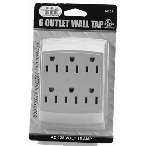 6-Outlet Wall Tap Adapter, UL Listed, White 6-Outlet Wall Tap Adapter, UL Listed, White