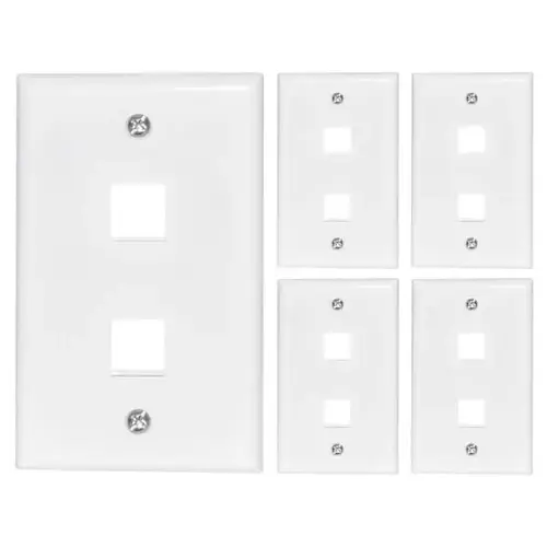 2-Port Keystone Jack Wall Plate, White - pack of 5 2-Port Keystone Jack Wall Plate, White - pack of 5