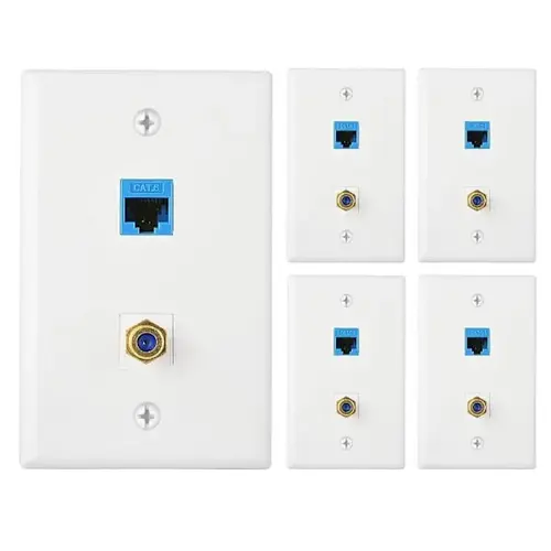Ethernet & Coaxial Wall Plate, White - pack of 5 Ethernet & Coaxial Wall Plate, White - pack of 5