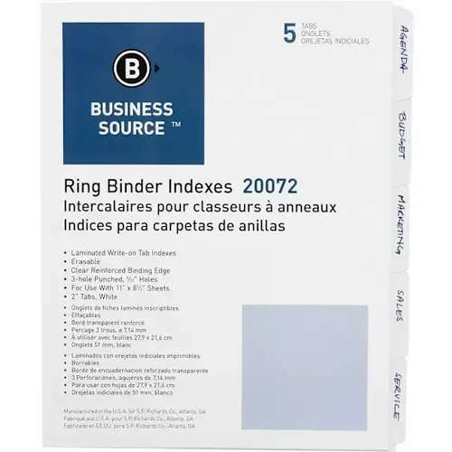3-Ring 5-Tab Erasable Tab Indexes - pack of 5 3-Ring 5-Tab Erasable Tab Indexes - pack of 5