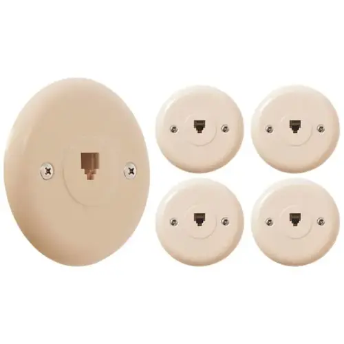 1-Port Round Telephone Jack Wall Plate, Ivory - pack of 5 1-Port Round Telephone Jack Wall Plate, Ivory - pack of 5