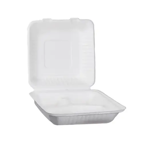 Bagasse Clamshell 9x9 3-Compartment - pack of 200 Bagasse Clamshell 9x9 3-Compartment - pack of 200