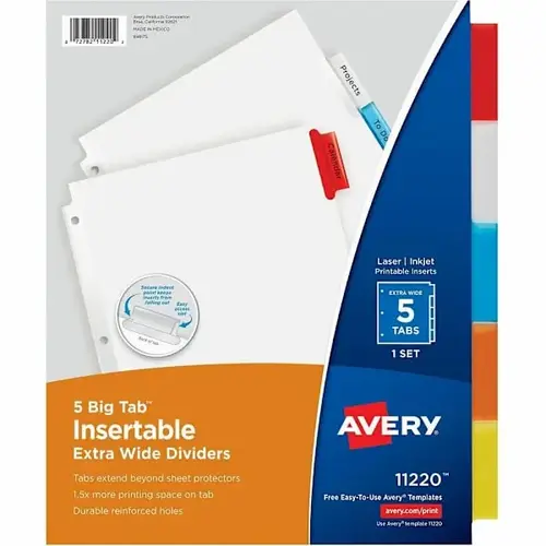 Big Tab Extra-Wide Insertable Dividers - pack of 5 Big Tab Extra-Wide Insertable Dividers - pack of 5
