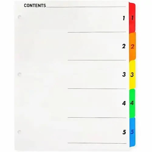 Table Of Content Quick Index Dividers - pack of 5 Table Of Content Quick Index Dividers - pack of 5
