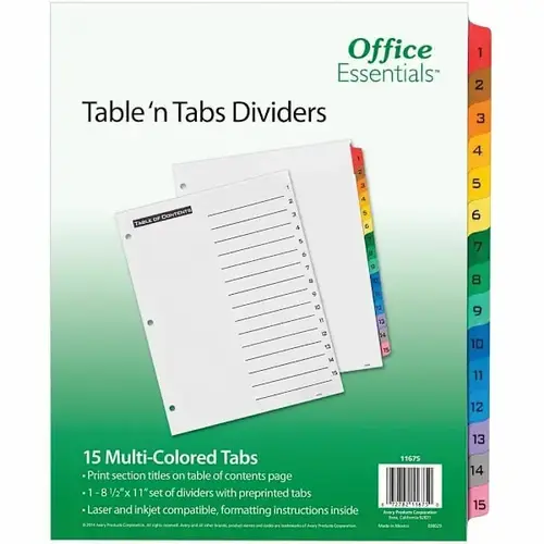 Office Essentials Table 'N Tabs Dividers - pack of 15 Office Essentials Table 'N Tabs Dividers - pack of 15