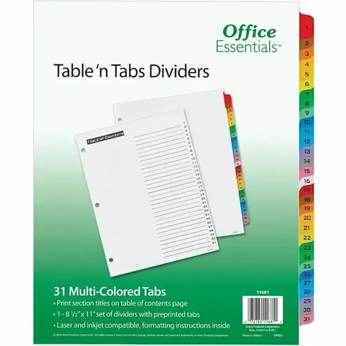 Table 'N Tabs Daily Dividers - pack of 31 Table 'N Tabs Daily Dividers - pack of 31